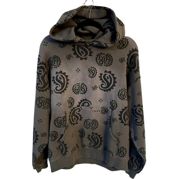 YoungLA Gray Paisley Bandana Print Hoodie - Size M - NWT - Picture 1 of 3